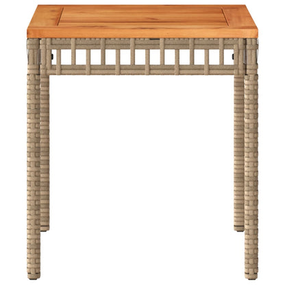 Tuintafel 38x38x42 cm poly rattan en acaciahout gemengd beige