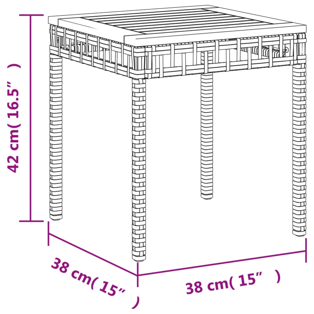 Tuintafel 38x38x42 cm poly rattan en acaciahout gemengd beige