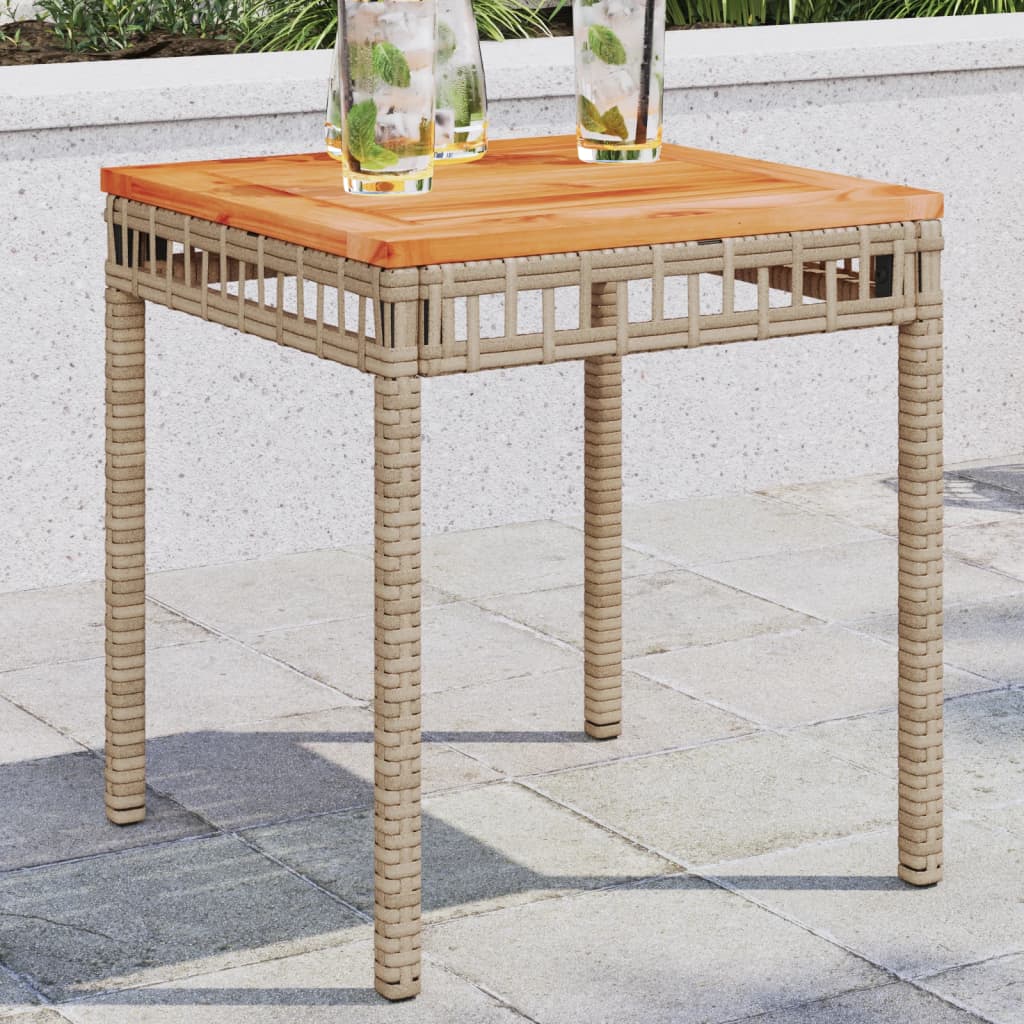 Tuintafel 38x38x42 cm poly rattan en acaciahout gemengd beige