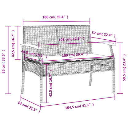 Tuinbank met kussen poly rattan en acaciahout grijs