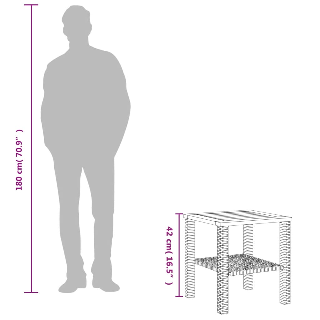 Tuintafel 40x40x42 cm poly rattan en acaciahout zwart