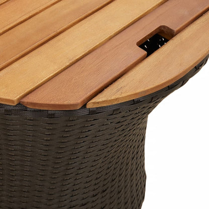 Tuinbijzettafels 2 st met houten blad poly rattan zwart