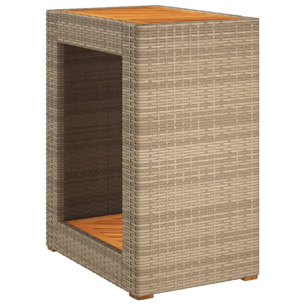 Tuinbijzettafel met houten blad 60x40x75 cm poly rattan beige