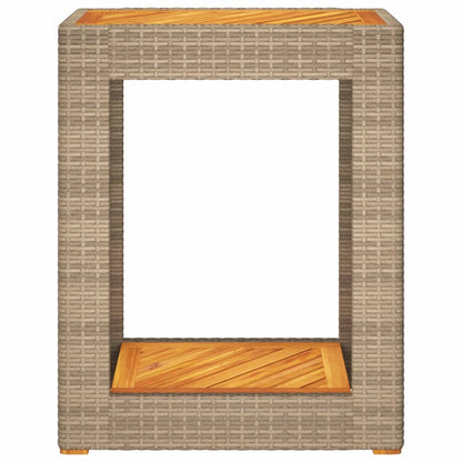 Tuinbijzettafel met houten blad 60x40x75 cm poly rattan beige