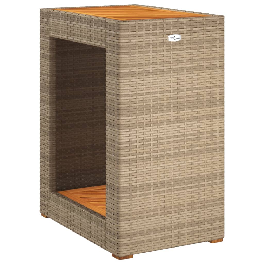 Tuinbijzettafel met houten blad 60x40x75 cm poly rattan beige