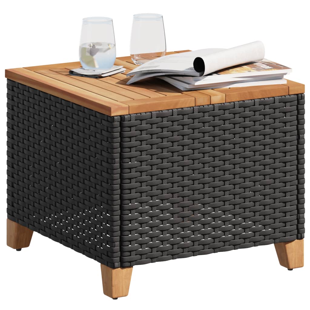 Tuintafel 45x45x37 cm poly rattan en acaciahout zwart