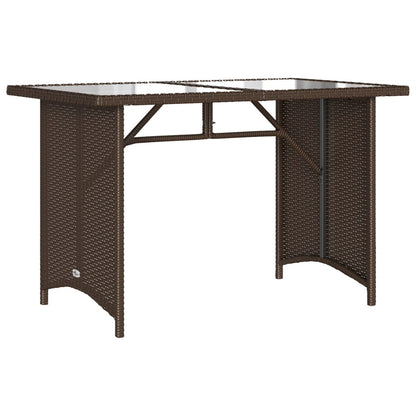 Tuintafel met glazen blad 110x68x70 cm poly rattan bruin