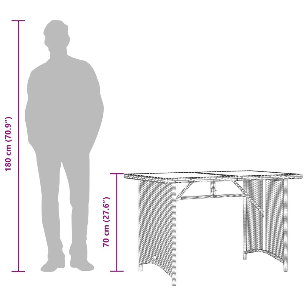 Tuintafel met glazen blad 110x68x70 cm poly rattan bruin