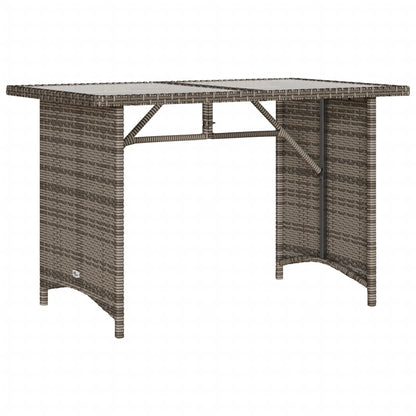 Tuintafel met glazen blad 110x68x70 cm poly rattan grijs