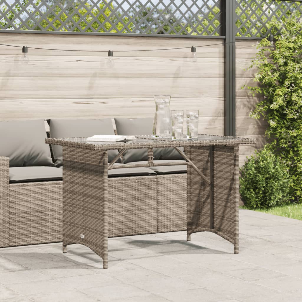 Tuintafel met glazen blad 110x68x70 cm poly rattan grijs