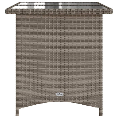 Tuintafel met glazen blad 110x68x70 cm poly rattan grijs