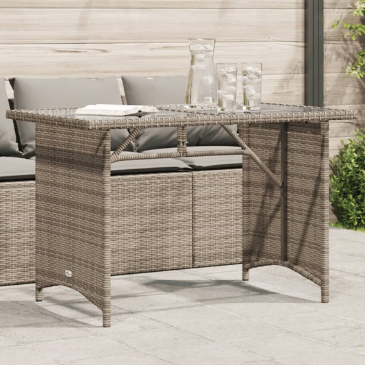 Tuintafel met glazen blad 110x68x70 cm poly rattan grijs