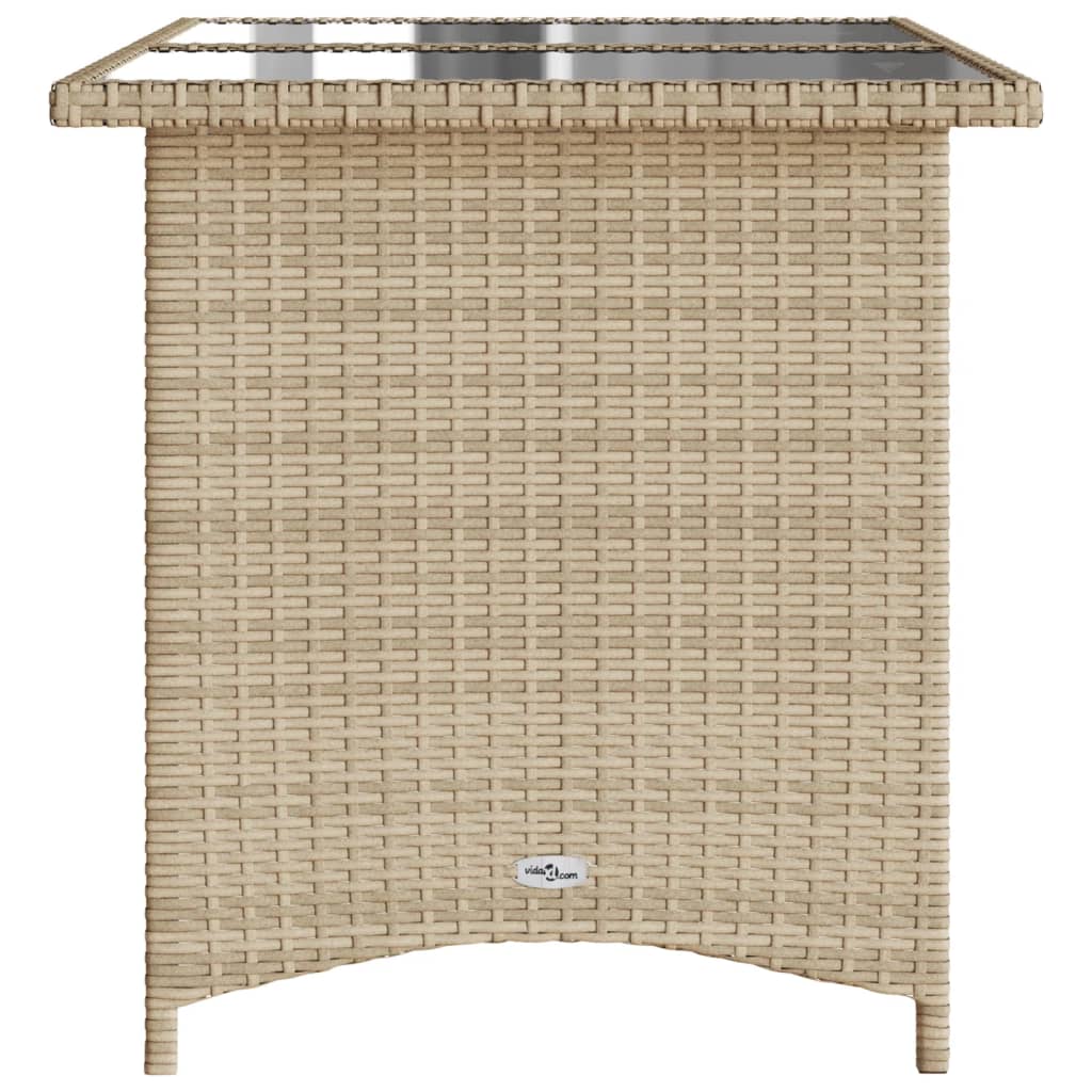 Tuintafel met glazen blad 110x68x70 cm poly rattan beige