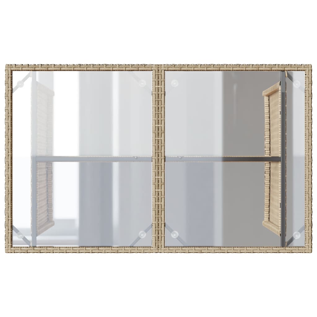 Tuintafel met glazen blad 110x68x70 cm poly rattan beige