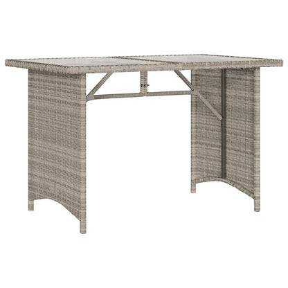 Tuintafel met glazen blad 110x68x70 cm poly rattan lichtgrijs