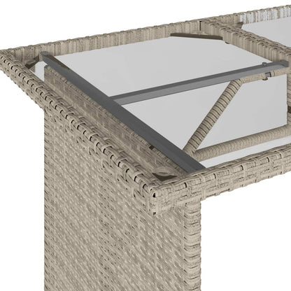 Tuintafel met glazen blad 110x68x70 cm poly rattan lichtgrijs