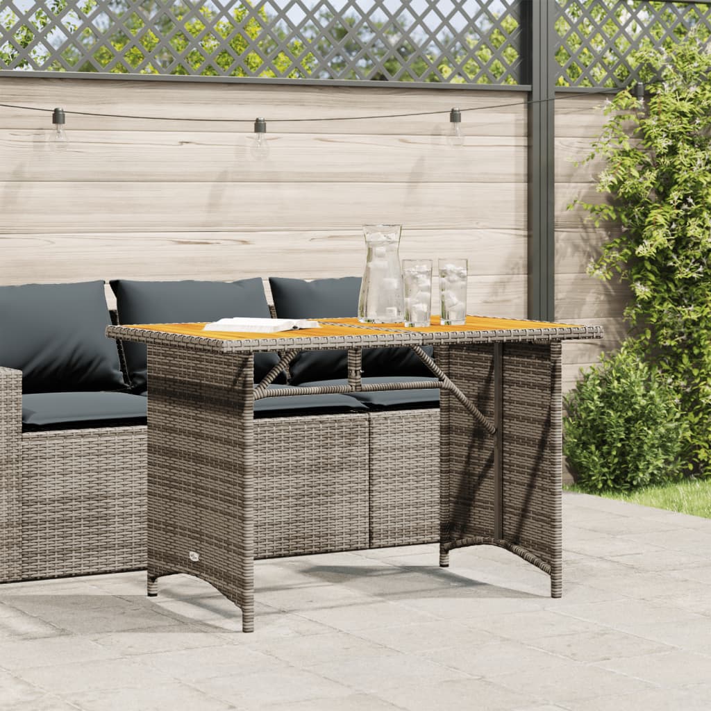 Tuintafel met houten blad 110x68x70 cm poly rattan grijs