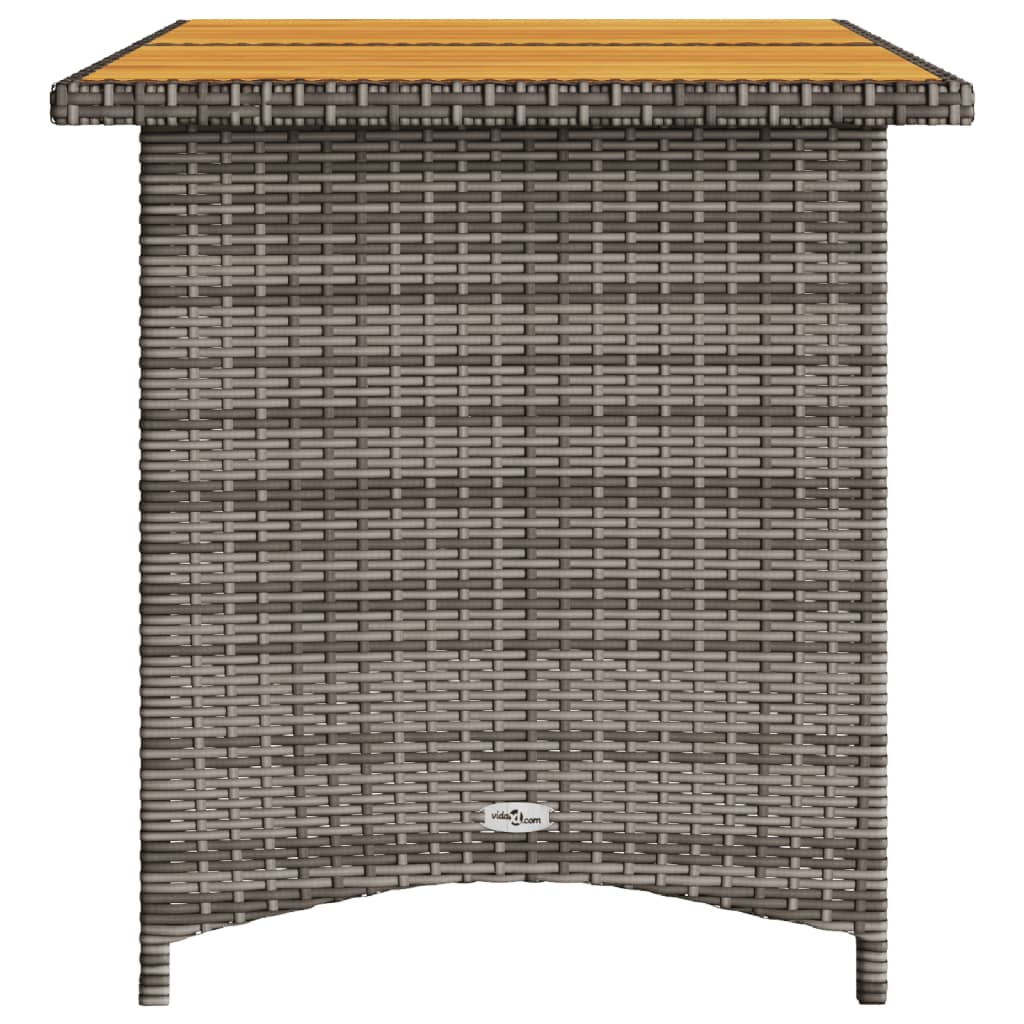 Tuintafel met houten blad 110x68x70 cm poly rattan grijs