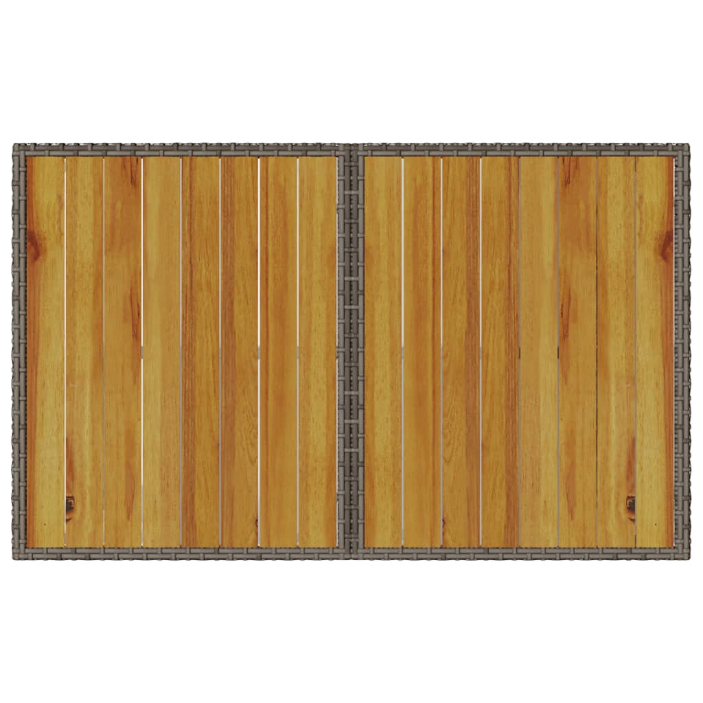 Tuintafel met houten blad 110x68x70 cm poly rattan grijs