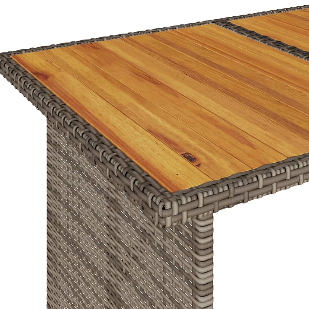 Tuintafel met houten blad 110x68x70 cm poly rattan grijs