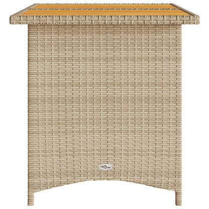 Tuintafel met houten blad 110x68x70 cm poly rattan beige