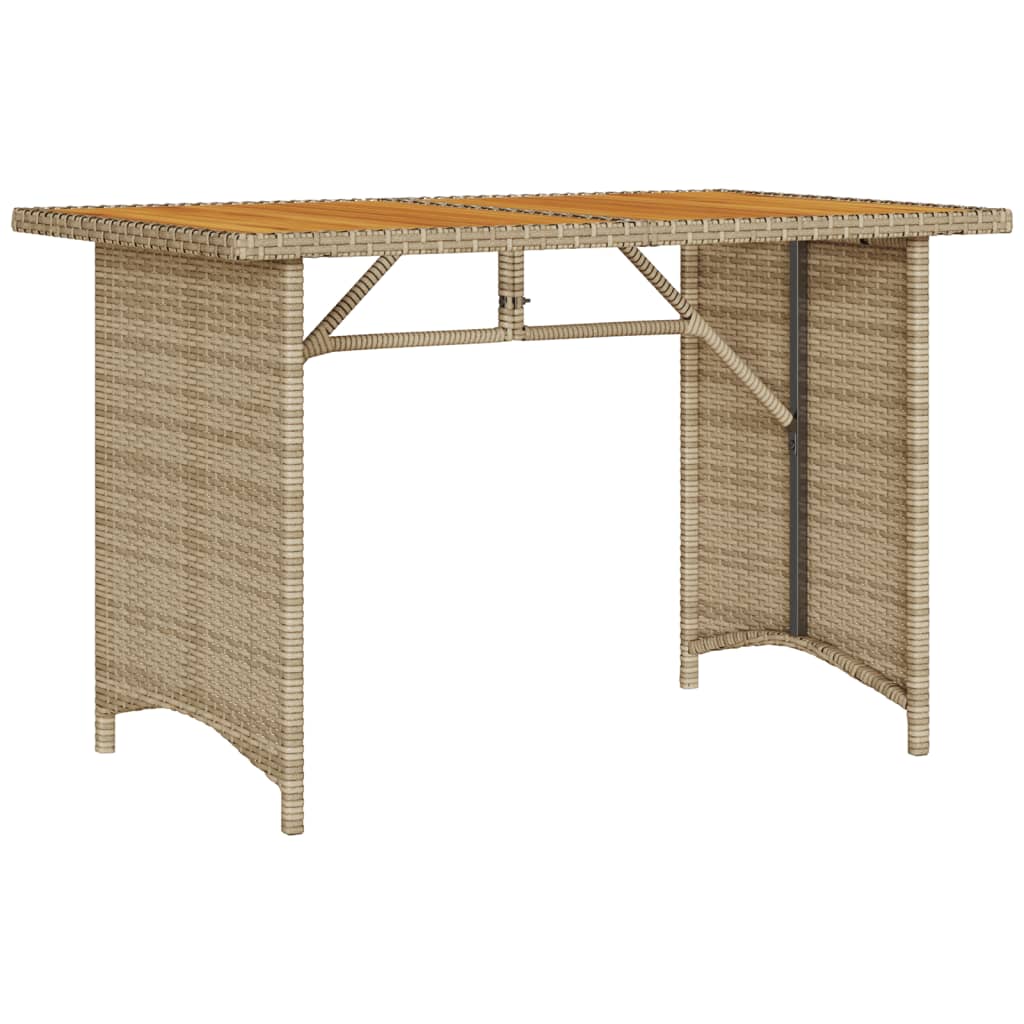 Tuintafel met houten blad 110x68x70 cm poly rattan beige