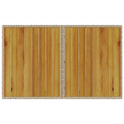 Tuintafel met houten blad 110x68x70 cm poly rattan beige