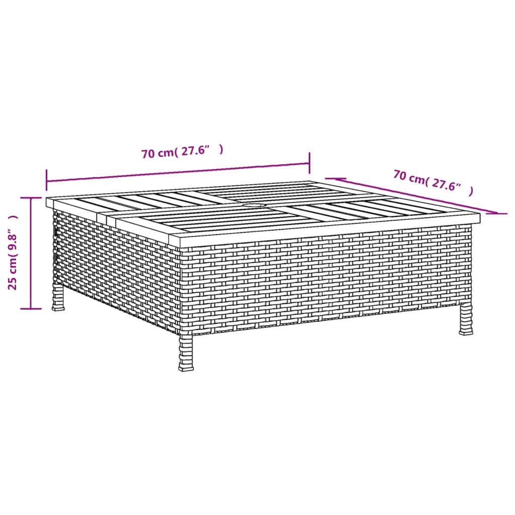 Parasolvoetbedekking 70x70x25 cm poly rattan acaciahout zwart