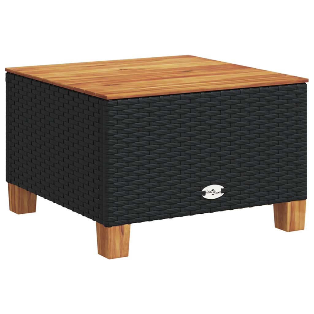 Tuintafel 55x55x36 cm poly rattan en acaciahout zwart