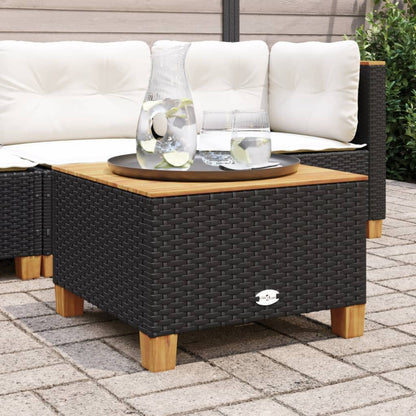 Tuintafel 55x55x36 cm poly rattan en acaciahout zwart