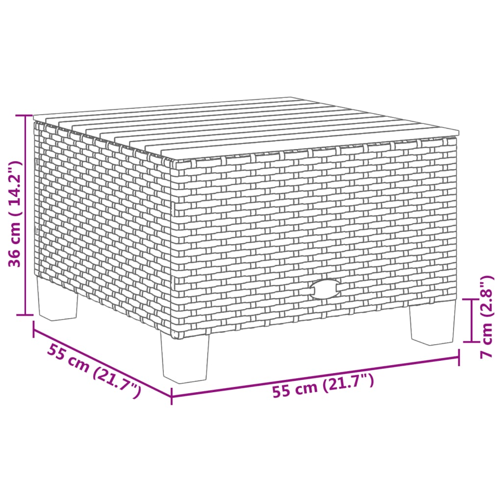 Tuintafel 55x55x36 cm poly rattan en acaciahout zwart