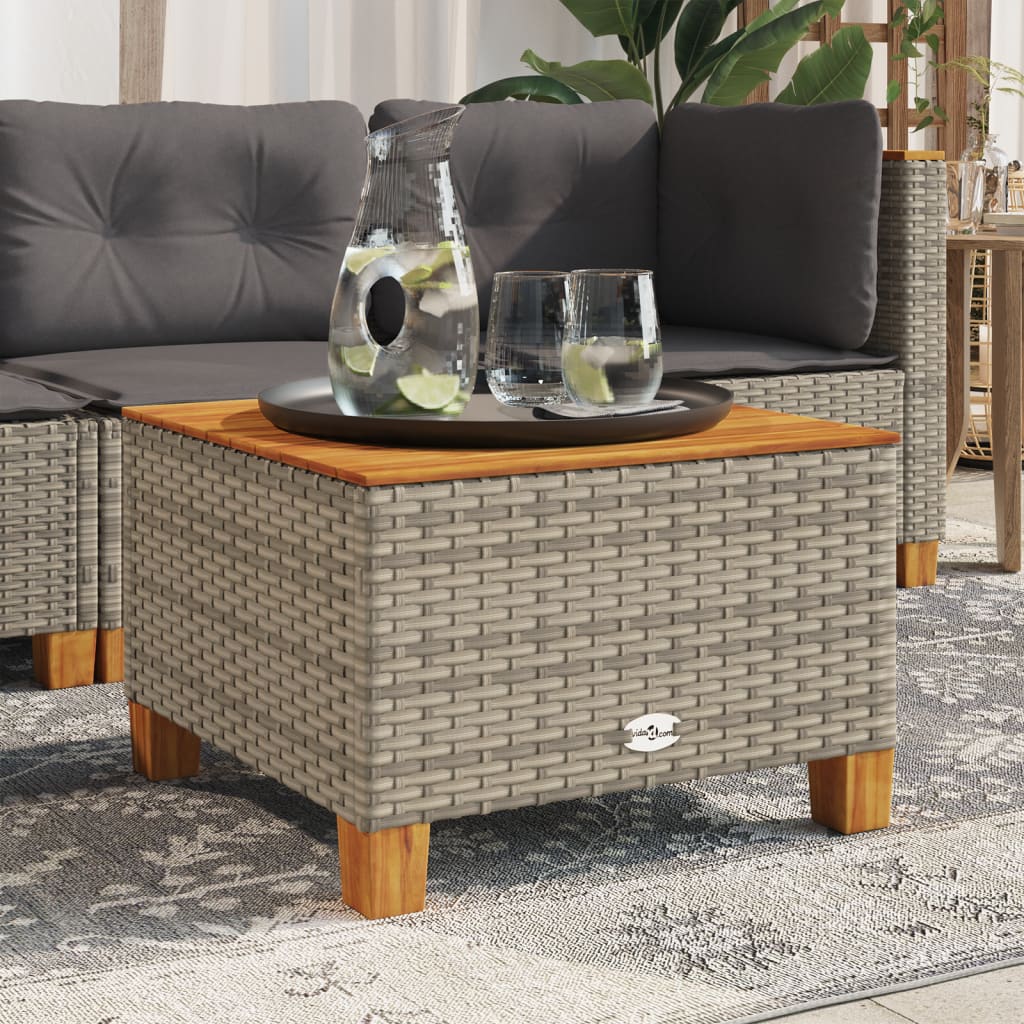 Tuintafel 55x55x36 cm poly rattan en acaciahout grijs