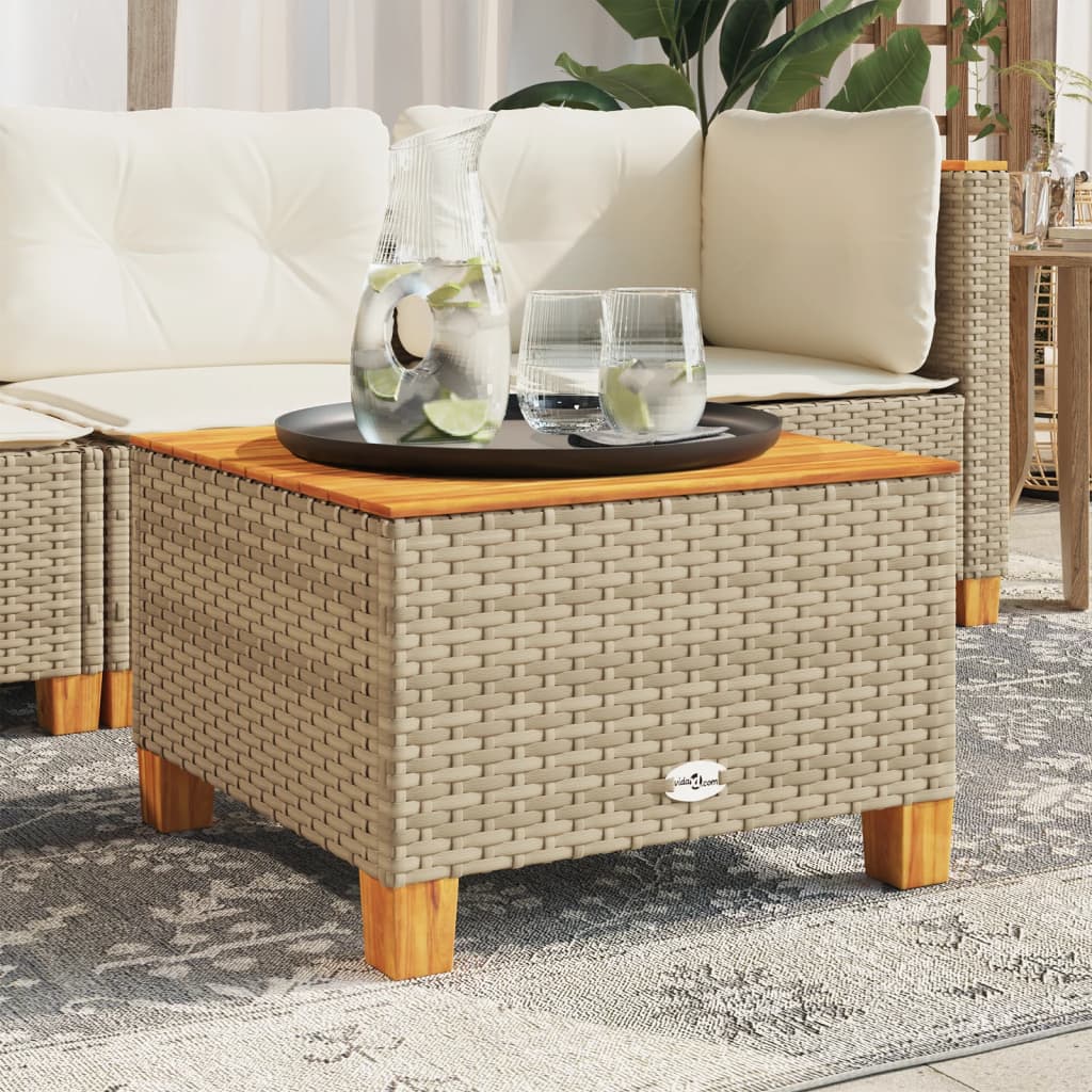 Tuintafel 55x55x36 cm poly rattan en acaciahout beige