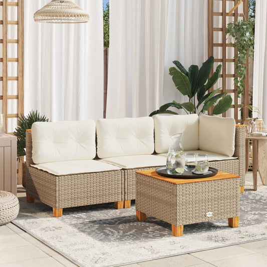 Tuintafel 55x55x36 cm poly rattan en acaciahout beige