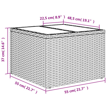 Tuintafel met glazen blad 55x55x37 cm poly rattan zwart