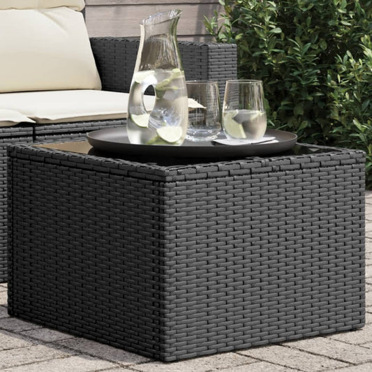 Tuintafel met glazen blad 55x55x37 cm poly rattan zwart