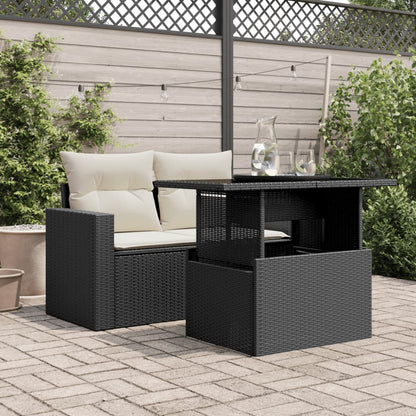 Tuintafel met glazen blad 100x55x73 cm poly rattan zwart