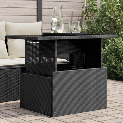 Tuintafel met glazen blad 100x55x73 cm poly rattan zwart