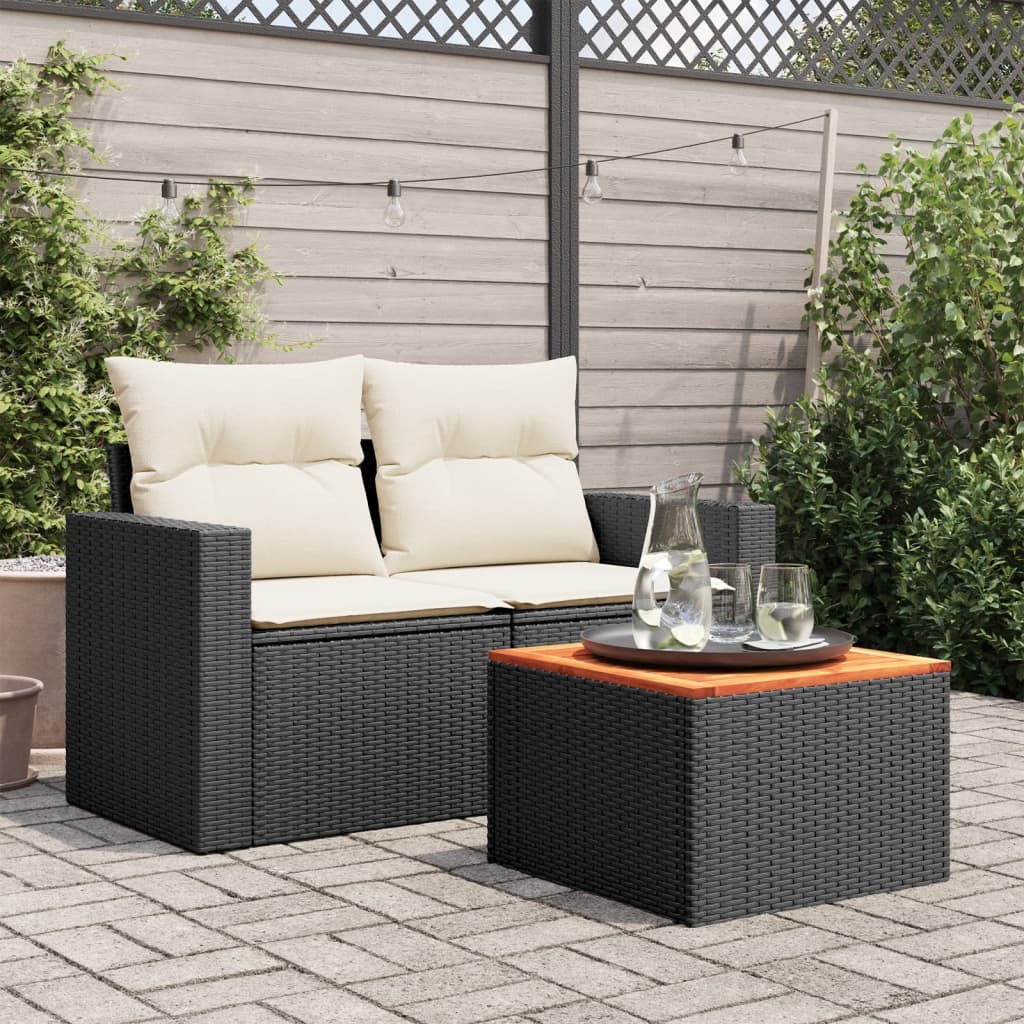 Tuintafel 55x55x37 cm poly rattan en acaciahout zwart