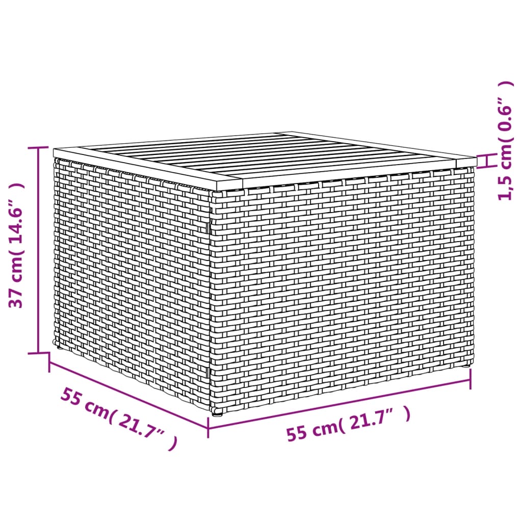 Tuintafel 55x55x37 cm poly rattan en acaciahout zwart