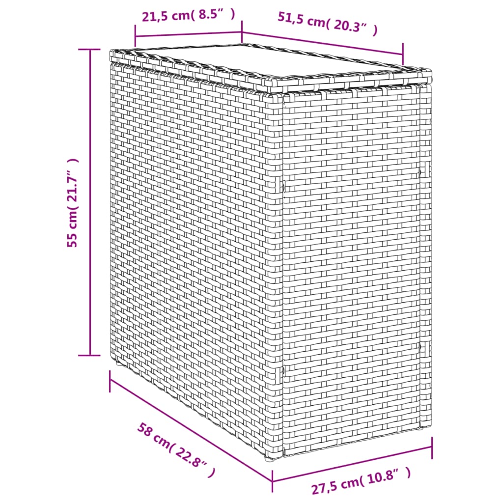 Tuinbijzettafel met glazen blad 58x27,5x55 cm poly rattan zwart