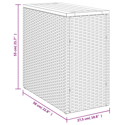 Tuinbijzettafel met houten blad 58x27,5x55 cm poly rattan zwart