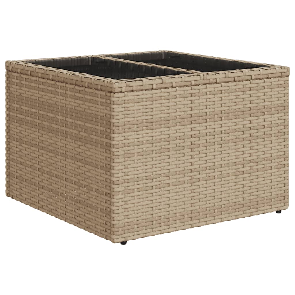 Tuintafel met glazen blad 55x55x37 cm poly rattan beige