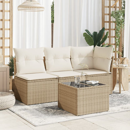 Tuintafel met glazen blad 55x55x37 cm poly rattan beige