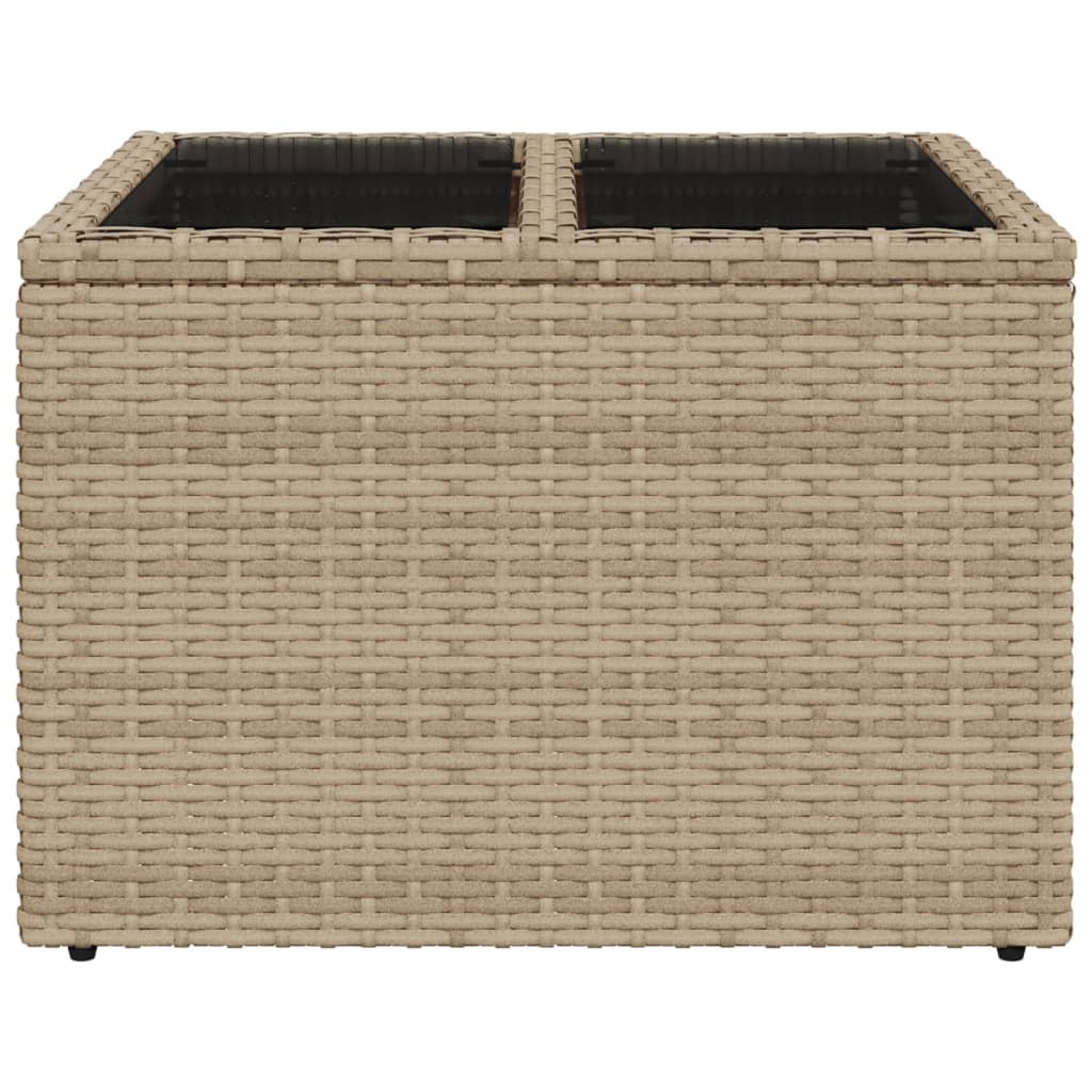 Tuintafel met glazen blad 55x55x37 cm poly rattan beige