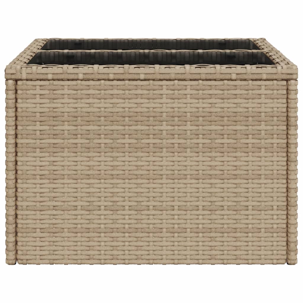 Tuintafel met glazen blad 55x55x37 cm poly rattan beige