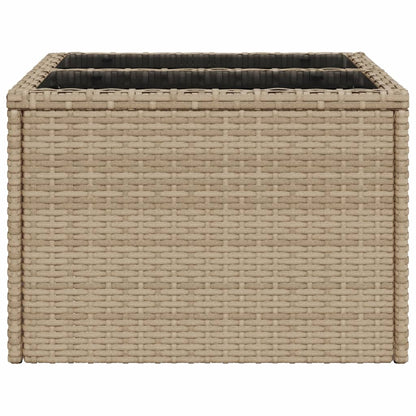 Tuintafel met glazen blad 55x55x37 cm poly rattan beige