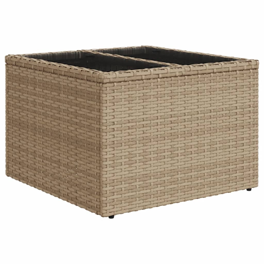 Tuintafel met glazen blad 55x55x37 cm poly rattan beige