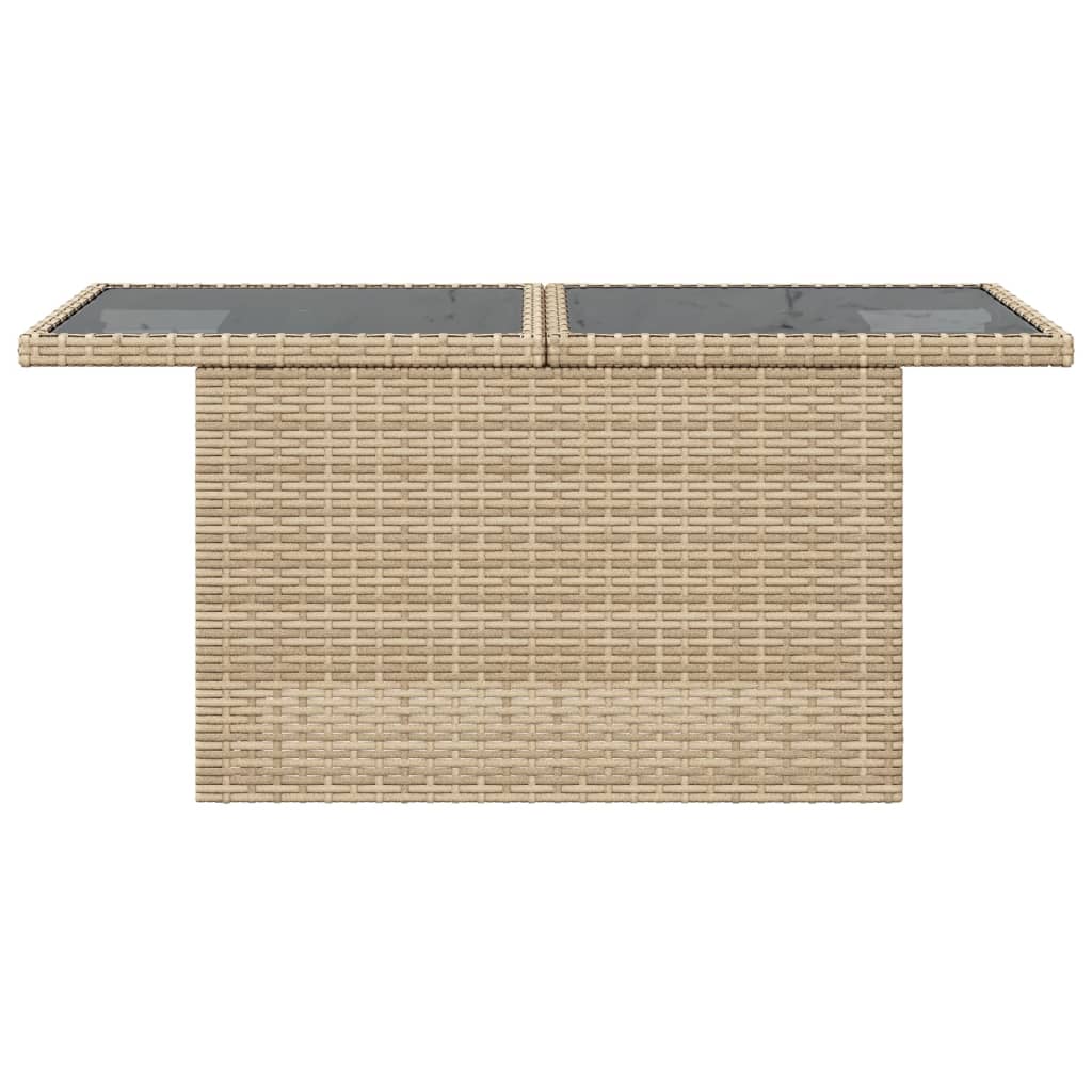 Tuintafel met glazen blad 100x55x73 cm poly rattan beige