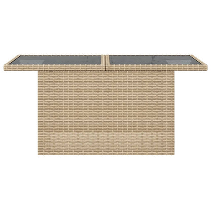 Tuintafel met glazen blad 100x55x73 cm poly rattan beige